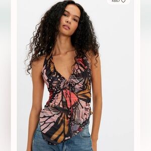 Free people Butterfly effect Halter Top in Pink and Black xs
